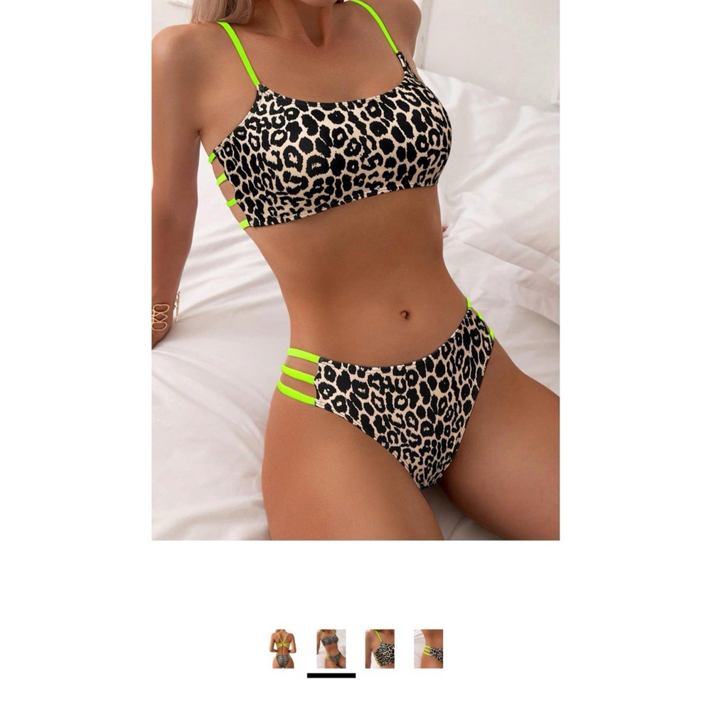 Womens Bikini Set Sporty Scoop Neck Bralette Top Strappy Side Bottom Two Piece